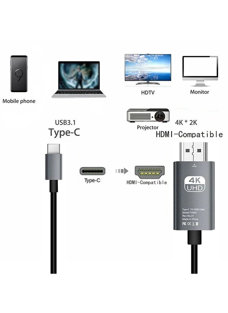 Generic - USB C to HDMI Cable 2M,USB 3.1 Type C Thunderbolt 3 to HDMI 4K 60Hz UHD Adapter Compatible iPhone 15 Series,iPad 10/Pro/Air/Mini,Samsung S23 Ultra/Galaxy Z,MacBook Pro,Dell XPS,Huawei P60 Pro Black - Image 1