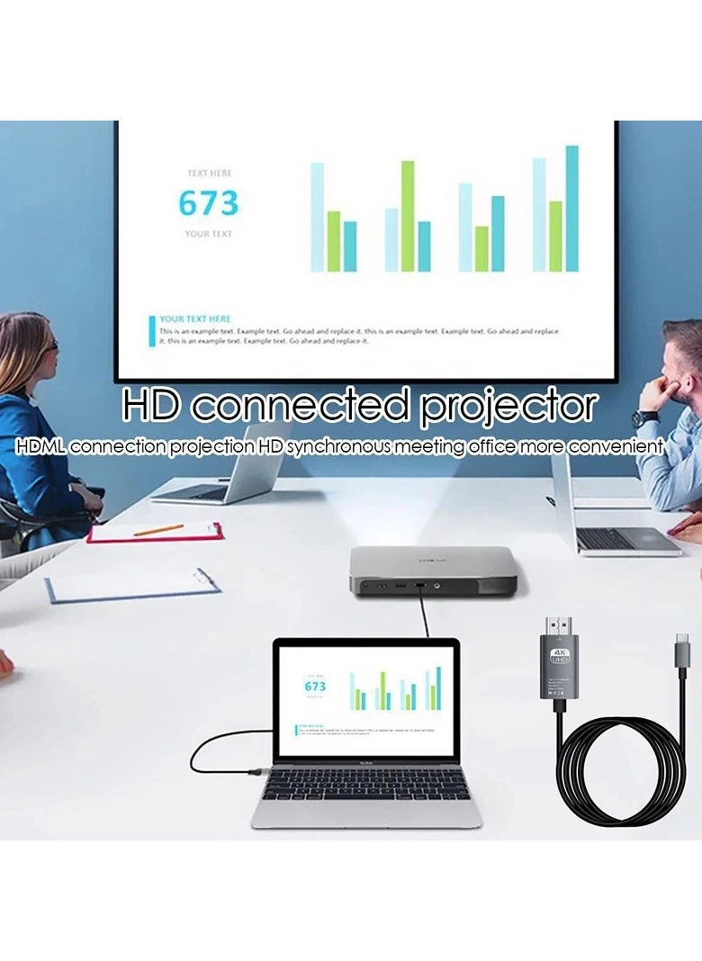 Generic - USB C to HDMI Cable 2M,USB 3.1 Type C Thunderbolt 3 to HDMI 4K 60Hz UHD Adapter Compatible iPhone 15 Series,iPad 10/Pro/Air/Mini,Samsung S23 Ultra/Galaxy Z,MacBook Pro,Dell XPS,Huawei P60 Pro Black - Image 1
