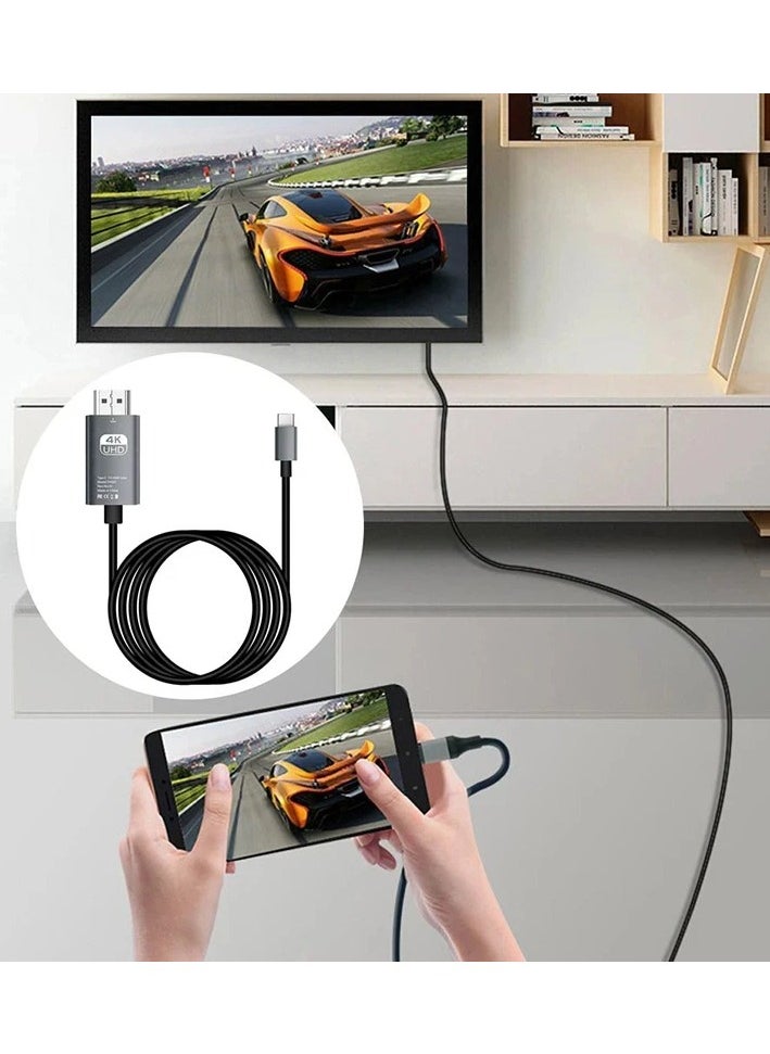 Generic - USB C to HDMI Cable 2M,USB 3.1 Type C Thunderbolt 3 to HDMI 4K 60Hz UHD Adapter Compatible iPhone 15 Series,iPad 10/Pro/Air/Mini,Samsung S23 Ultra/Galaxy Z,MacBook Pro,Dell XPS,Huawei P60 Pro Black - Image 1