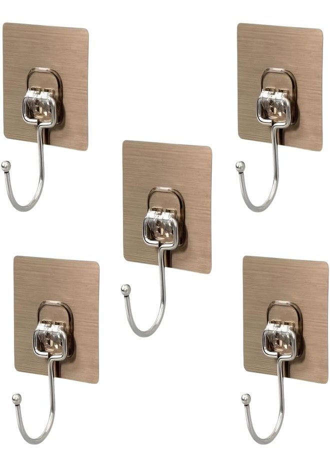 VARENYYA Wall Hooks for Hanging Strong, Adhesive Hooks for Wall Heavy Duty, Wall hangings, Kitchen Accessories Items, Sticky Photo Frame Hangers (Golden Hook 5-pcs) - Image 1
