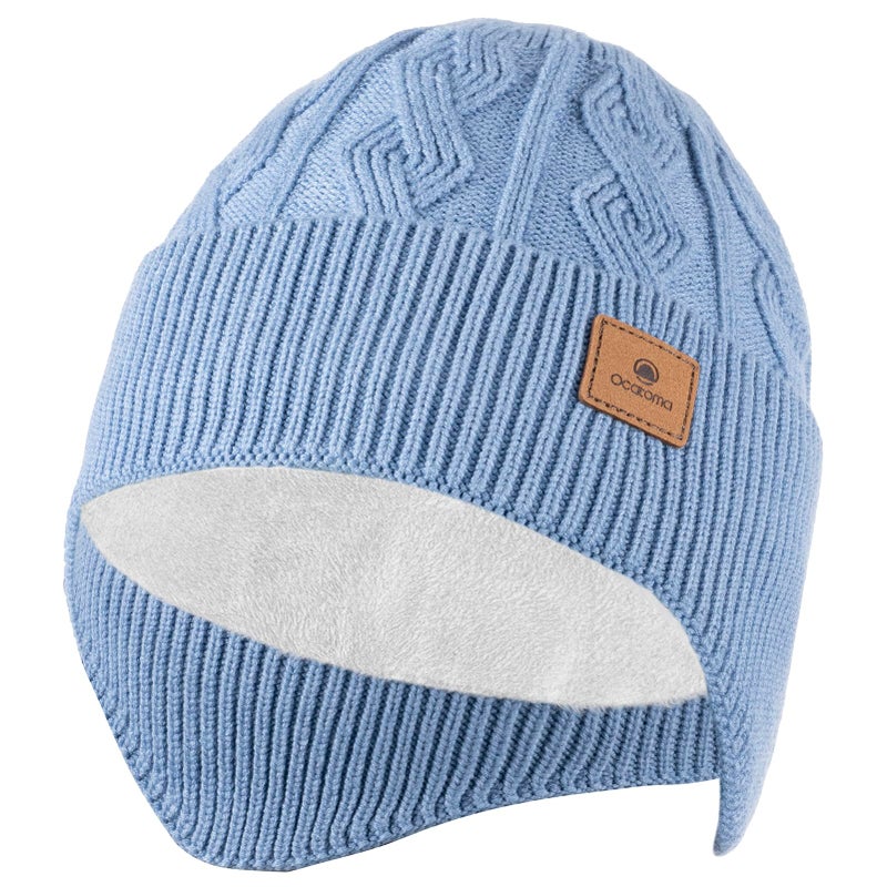 Ocatoma Winter Beanie with Earflap for Men Women Soft Warm Knit hat Fleece Lined Beanie Stocking Cap Outdoor Unisex Blue - Image 1