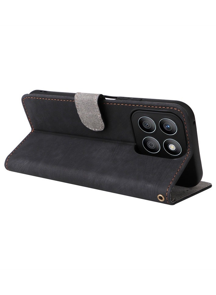 [1+1 مجموعات] غلاف هاتف Honor X8c 4G وواقي شاشة Flip PU جلد محفظة مع حامل بطاقة 1 عبوة واقي شاشة زجاجي - Image 4