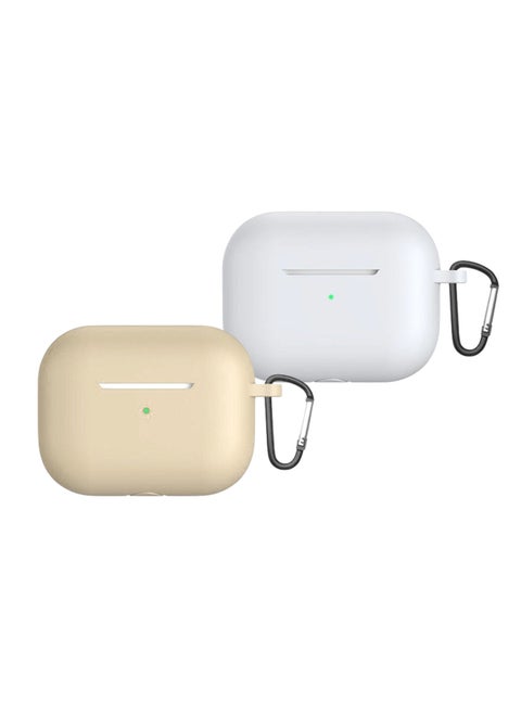 2022 New For Airpods Pro 2nd Generation Case Cover dustproof with hook anti-lost Protector for AirPods Pro2 Waterproof Cases Snow White with Beige (set of 2)