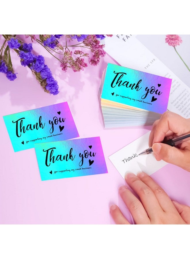 Poualss 630 Pieces Thank You Cards And Stickers Set With 30Pcs Resealable Packaging Bag 500Pcs Small Business Roll Stickers 100Pcs Thank You Business Card For Business (Holographic) - Image 5