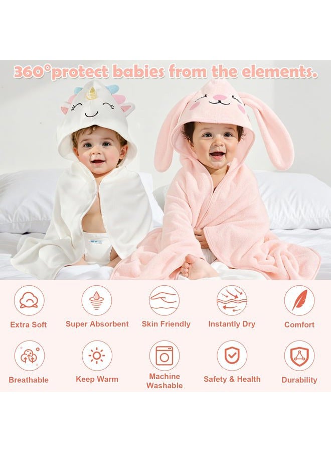 CandyHome 12 PCS Baby Bath Towels for Infants Toddlers, 4 PCS Animal Hooded Baby Towels & 8 PCS Washcloths Set, Ultra Absorbent Soft Cute Newborn Essential Gift for Boys & Girls - Image 3