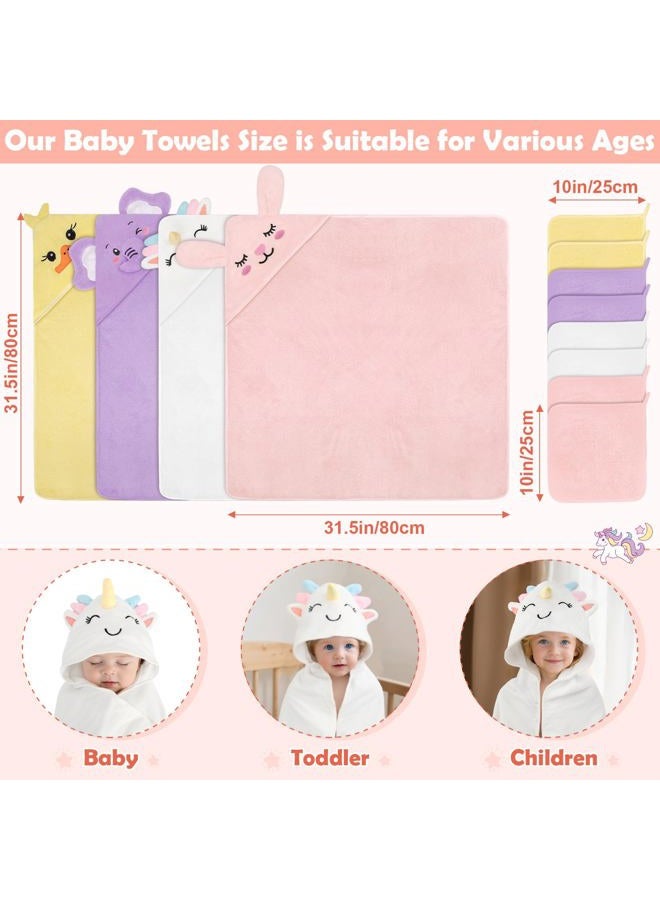 CandyHome 12 PCS Baby Bath Towels for Infants Toddlers, 4 PCS Animal Hooded Baby Towels & 8 PCS Washcloths Set, Ultra Absorbent Soft Cute Newborn Essential Gift for Boys & Girls - Image 2