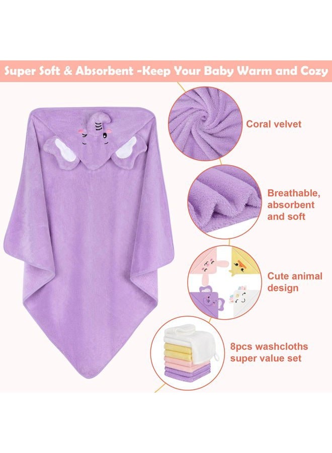 CandyHome 12 PCS Baby Bath Towels for Infants Toddlers, 4 PCS Animal Hooded Baby Towels & 8 PCS Washcloths Set, Ultra Absorbent Soft Cute Newborn Essential Gift for Boys & Girls - Image 4