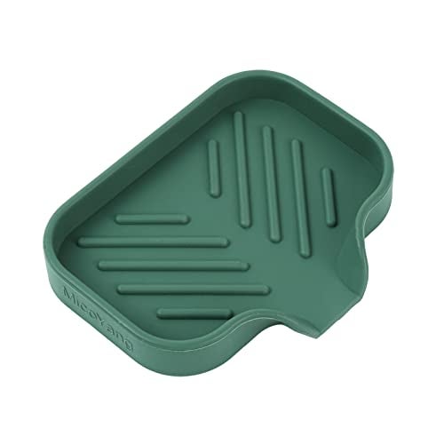 MicoYang Silicone Bathroom Soap Dishes with Drain Spout-Bathroom and Kitchen Sink Organizer,Sponge Holder,Dish Soap Tray,Perfect for Dispenser,Scrubber,Bottle,Cup on Sink or Counter-Green 4.9"×3.2" - Image 1