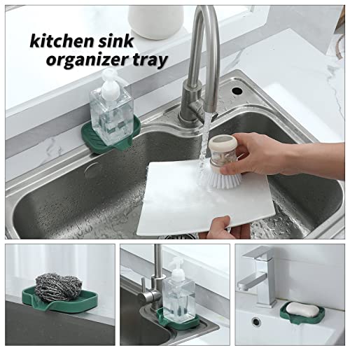 MicoYang Silicone Bathroom Soap Dishes with Drain Spout-Bathroom and Kitchen Sink Organizer,Sponge Holder,Dish Soap Tray,Perfect for Dispenser,Scrubber,Bottle,Cup on Sink or Counter-Green 4.9"×3.2" - Image 4