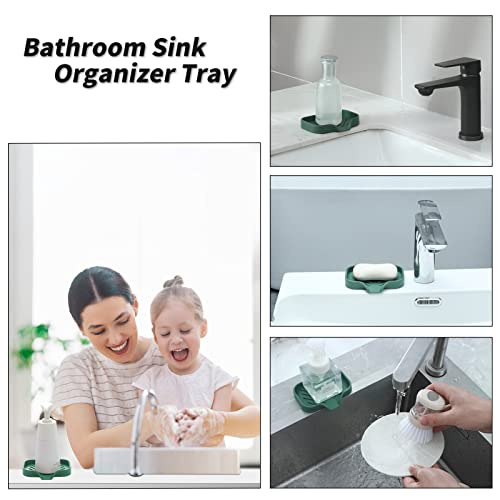 MicoYang Silicone Bathroom Soap Dishes with Drain Spout-Bathroom and Kitchen Sink Organizer,Sponge Holder,Dish Soap Tray,Perfect for Dispenser,Scrubber,Bottle,Cup on Sink or Counter-Green 4.9"×3.2" - Image 3