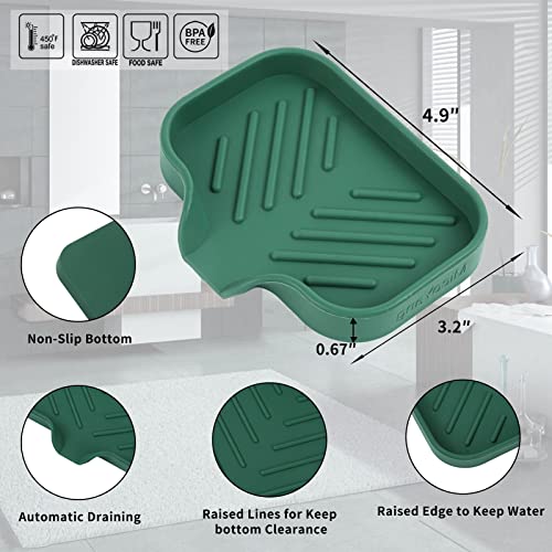 MicoYang Silicone Bathroom Soap Dishes with Drain Spout-Bathroom and Kitchen Sink Organizer,Sponge Holder,Dish Soap Tray,Perfect for Dispenser,Scrubber,Bottle,Cup on Sink or Counter-Green 4.9"×3.2" - Image 2