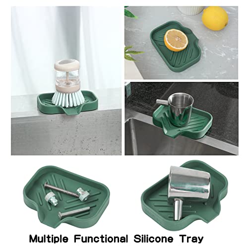MicoYang Silicone Bathroom Soap Dishes with Drain Spout-Bathroom and Kitchen Sink Organizer,Sponge Holder,Dish Soap Tray,Perfect for Dispenser,Scrubber,Bottle,Cup on Sink or Counter-Green 4.9"×3.2" - Image 5