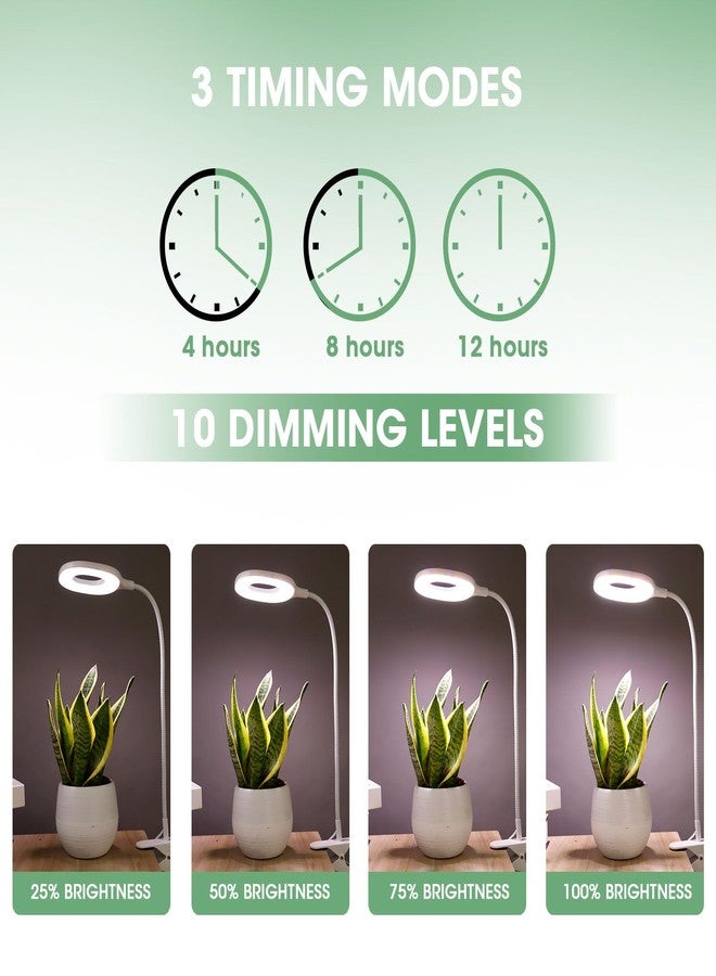 RIRIBEN Grow Lights For Indoor Plants, Led Full Spectrum With Clip, Auto On/Off Time 4/8/12 Hours, 10 Levels Dimmable, 3 Modes And Adjustable Gooseneck, Remote Control - Image 5