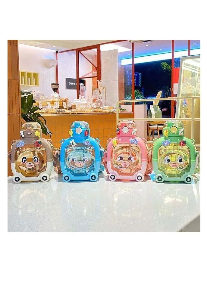 Emoji Drinking Bottle For Kids And Adults Boys And Girls, 1000Ml School Bottle With Free Straw, Strap And Stickers, Blue Color - Image 1