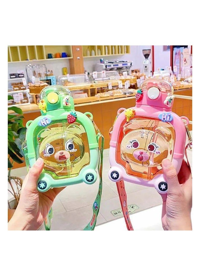 Emoji Drinking Bottle For Kids And Adults Boys And Girls, 1000Ml School Bottle With Free Straw, Strap And Stickers, Blue Color - Image 2