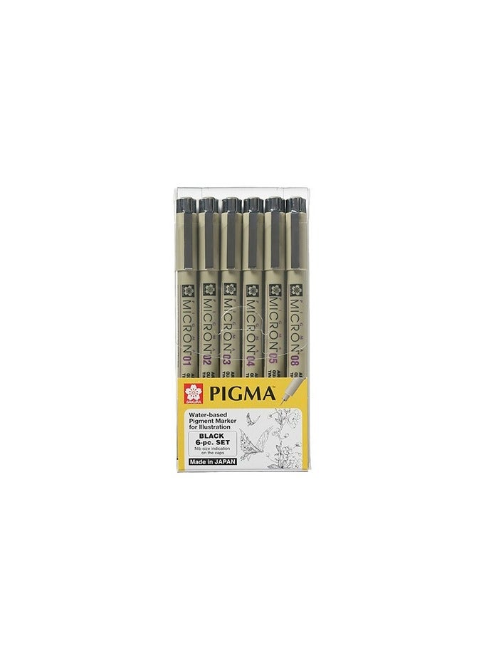 Sakura Pigma Black Pen Set, 6 Sizes - Image 1