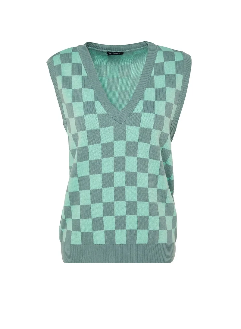 trendyol V-Neck Checked Sweater