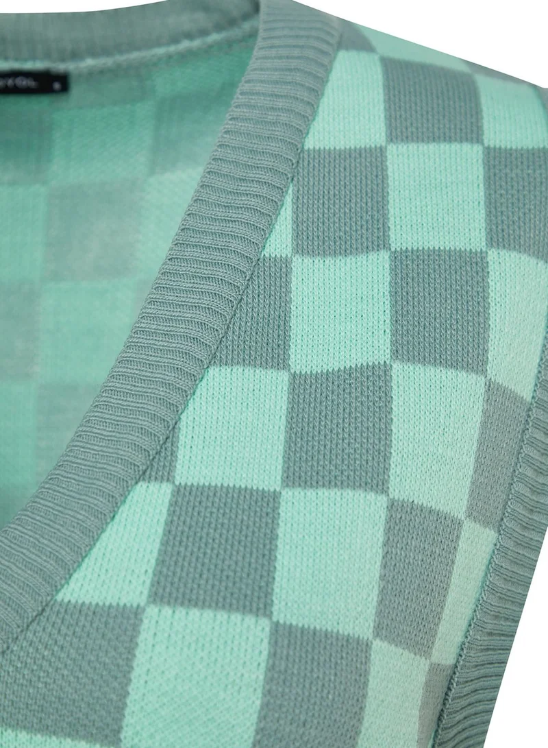 trendyol V-Neck Checked Sweater