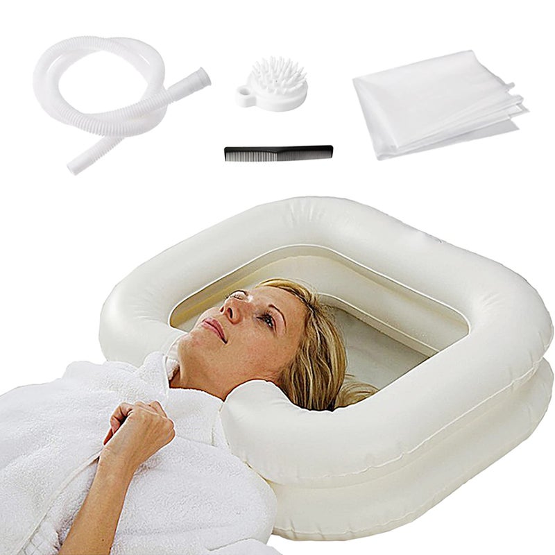BOLESHU Inflatable Shampoo Basin for Bedside, Shampoo Tub for Locs, Portable Shampoo Bowl for Elderly, Disabled, Pregnant, Injured, Bedridden, Handicapped, Hair Washing Tray for Sink at Home (White) - Image 1