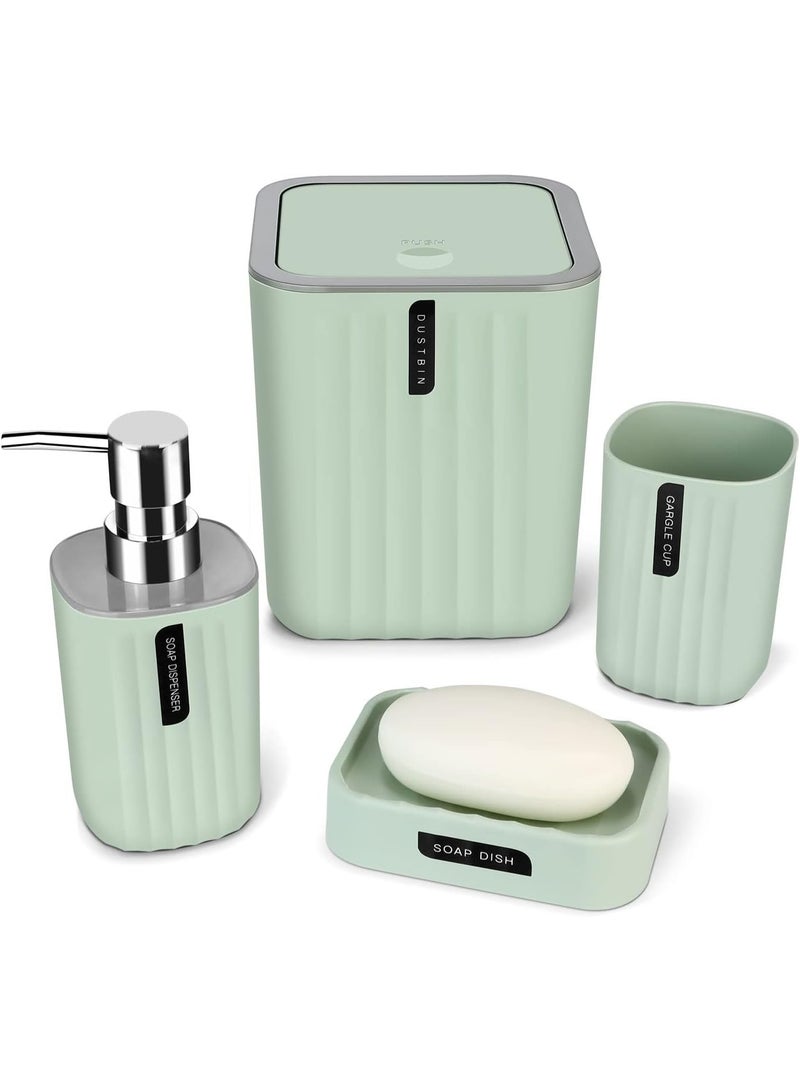 Bathroom Accessory Set,4-Piece Bathroom Decor Set,Soap Dish,Soap Dispenser,Toothbrush Cup,Mini Trash Can with Lid,Bathroom Accessories Set Complete with Small Desktop Trash Can(Green) - Image 1