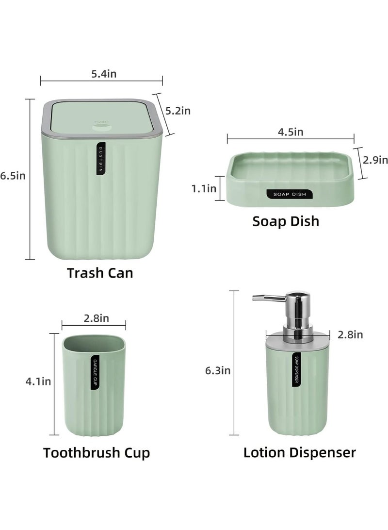 Bathroom Accessory Set,4-Piece Bathroom Decor Set,Soap Dish,Soap Dispenser,Toothbrush Cup,Mini Trash Can with Lid,Bathroom Accessories Set Complete with Small Desktop Trash Can(Green) - Image 3