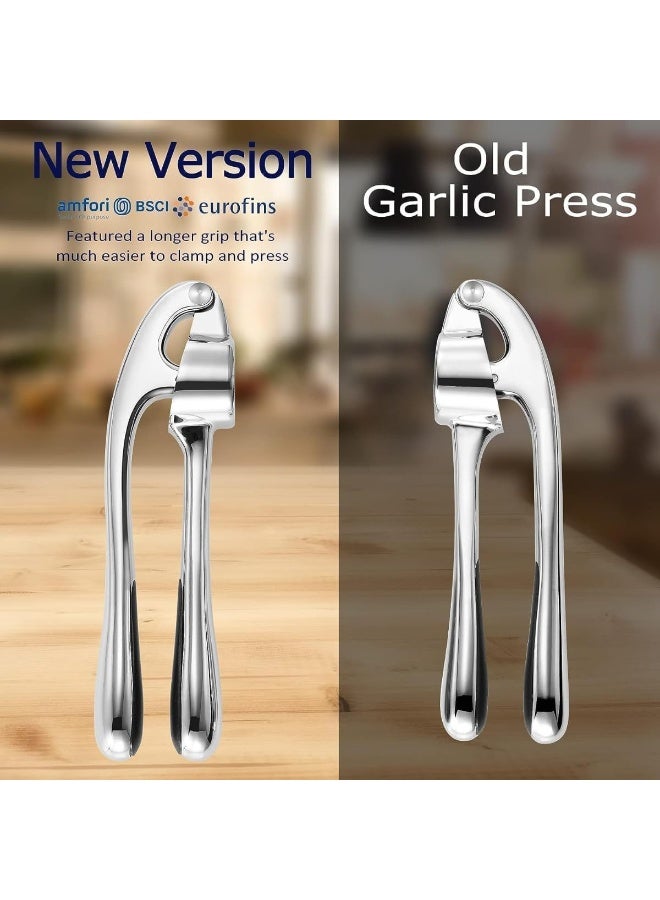 JAJEEK Heavy-Duty Stainless Steel Garlic Crusher – Ergonomic Easy-Squeeze Design with Interchangeable Plates, Rust-Proof, Dishwasher Safe, Includes Silicone Peeler & Cleaning Brush - Image 4