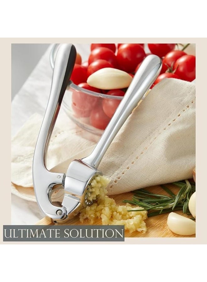 JAJEEK Heavy-Duty Stainless Steel Garlic Crusher – Ergonomic Easy-Squeeze Design with Interchangeable Plates, Rust-Proof, Dishwasher Safe, Includes Silicone Peeler & Cleaning Brush - Image 3