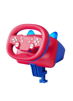 Wireless Gaming Racing Wheel with Cat Ear Light, Bluetooth Wired Dual-Mode Steering Wheel for Nintendo Switch, PC, PS4, PS3, ios/Android mobile phones, Tablets Red Blue