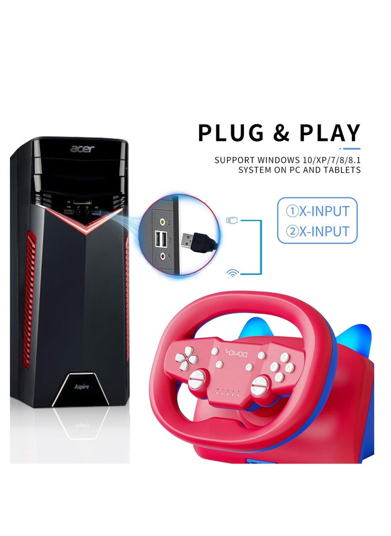 DOYO - Wireless Gaming Racing Wheel with Cat Ear Light, Bluetooth Wired Dual-Mode Steering Wheel for Nintendo Switch, PC, PS4, PS3, ios/Android mobile phones, Tablets Red Blue - Image 1