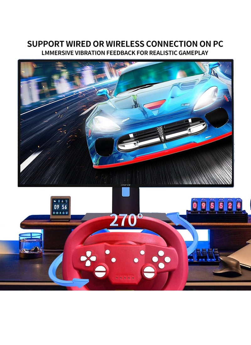 DOYO - Wireless Gaming Racing Wheel with Cat Ear Light, Bluetooth Wired Dual-Mode Steering Wheel for Nintendo Switch, PC, PS4, PS3, ios/Android mobile phones, Tablets Red Blue - Image 1