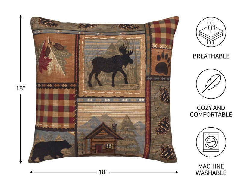 DATANSEN Set of 2 Square 18x18 inch Retro Brown Throw Pillow Covers Rustic Lodge Bear Moose Decorative Throw Pillowcase for Home Sofa Thick Cotton Linen Cushion Cases (45x45 cm) Paw Prints Cabin - Image 4