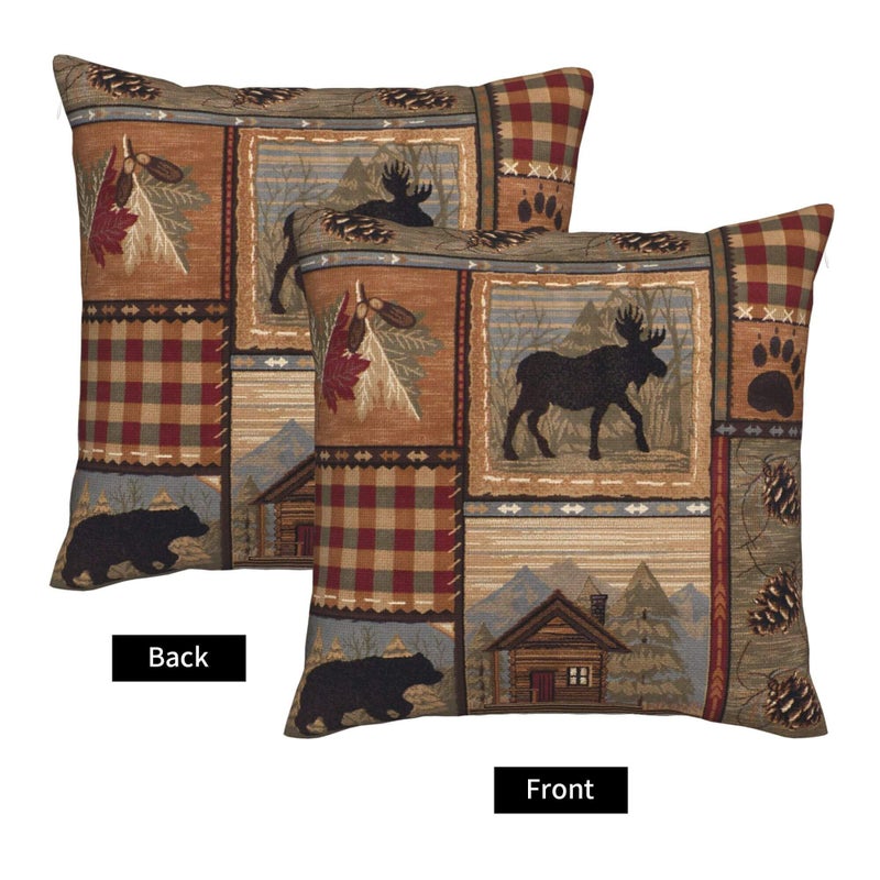 DATANSEN Set of 2 Square 18x18 inch Retro Brown Throw Pillow Covers Rustic Lodge Bear Moose Decorative Throw Pillowcase for Home Sofa Thick Cotton Linen Cushion Cases (45x45 cm) Paw Prints Cabin - Image 3
