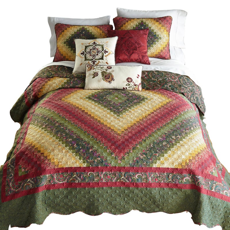 Donna Sharp Contemporary Quilt Bedding Set with Spice Postage Stamp Design  3Piece King Size Quilt Set Includes Quilt and Two Pillow Shams Perfect for Rustic Decor