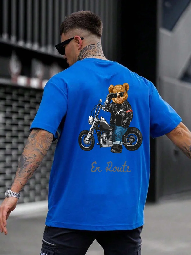 دوغ فش Teddy Family Printed Oversize Blue Men's T-Shirt