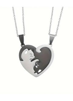 Goolsky 2pcs Cat Pendant Stainless Steel Necklace Splicing Women's Girl Fashion Couple Necklace Friend Jewelry Gift  - Image 1