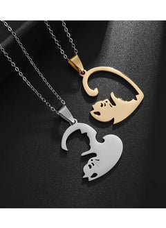 Goolsky 2pcs Cat Pendant Stainless Steel Necklace Splicing Women's Girl Fashion Couple Necklace Friend Jewelry Gift  - Image 3