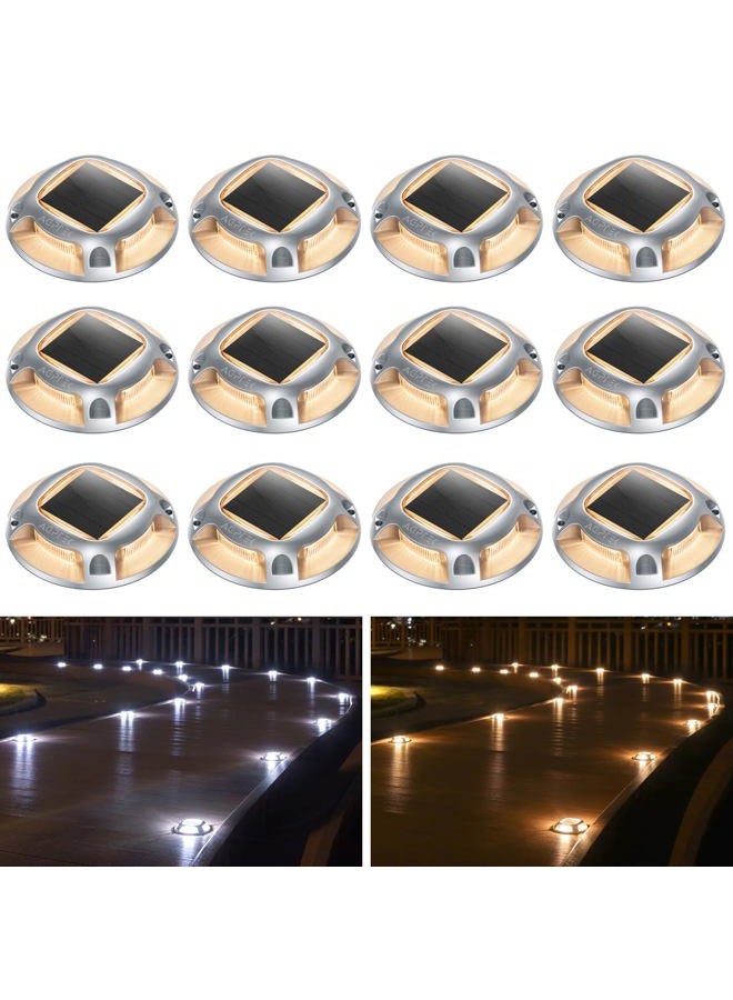AGPtek Solar Driveway Lights Outdoor 12 Pack, 2 Color Modes LED Deck Dock Marine Waterproof Driveway Marker Lights for Step Sidewalk Stair Garden Pathway Walkway Yard (Warm White/Cool White) - Image 1