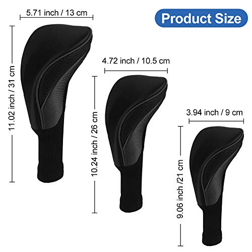 Number-one Golf Club Head Covers for Fairway Woods Driver Hybrids, 3Pcs Long Neck Mesh Golf Club Headcovers Set with Interchangeable No. Tags 3 4 5 6 7 X (Black) - Image 5