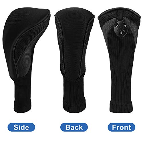 Number-one Golf Club Head Covers for Fairway Woods Driver Hybrids, 3Pcs Long Neck Mesh Golf Club Headcovers Set with Interchangeable No. Tags 3 4 5 6 7 X (Black) - Image 2