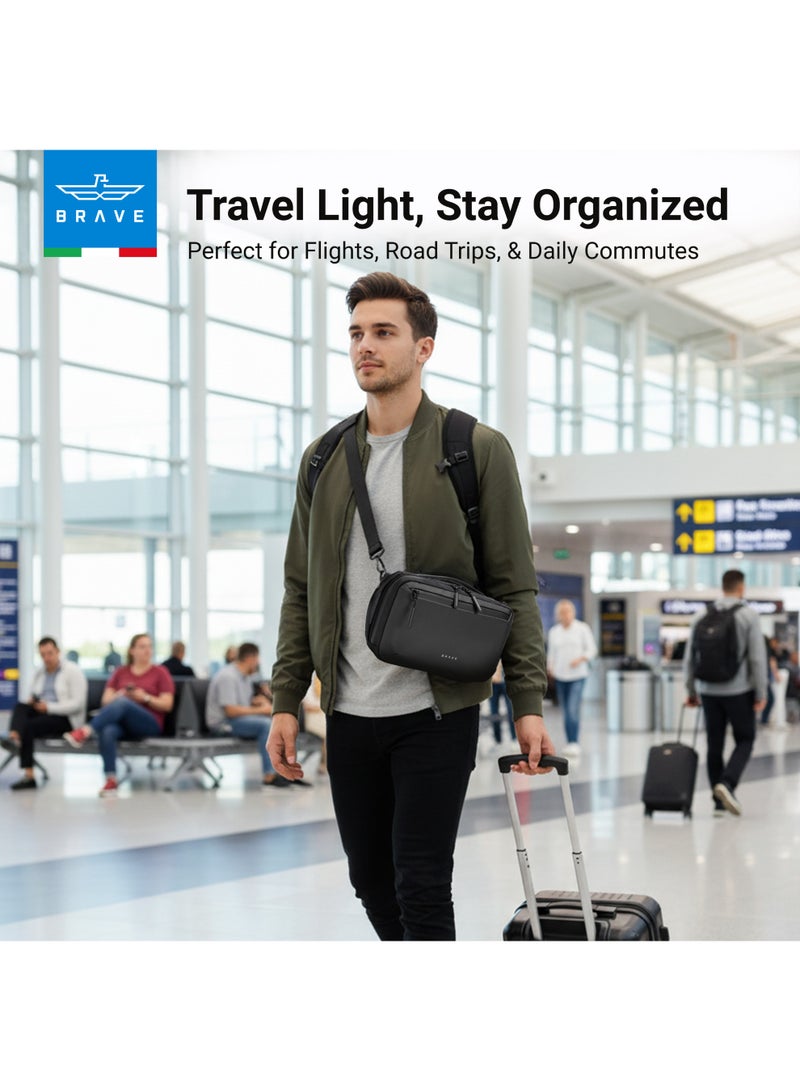 Brave Travel Electronics Organizer Bag with Shoulder Strap – Large Capacity Waterproof Tech Gadget Organizer, Portable Storage Bag for Travel Accessories, Passport/Tickets, Compatible with Nintendo Switch, Controllers, Power Bank, Chargers, Cables, Cell Phones, Earphones, USB Adapters and More (Large – Black) - Image 2