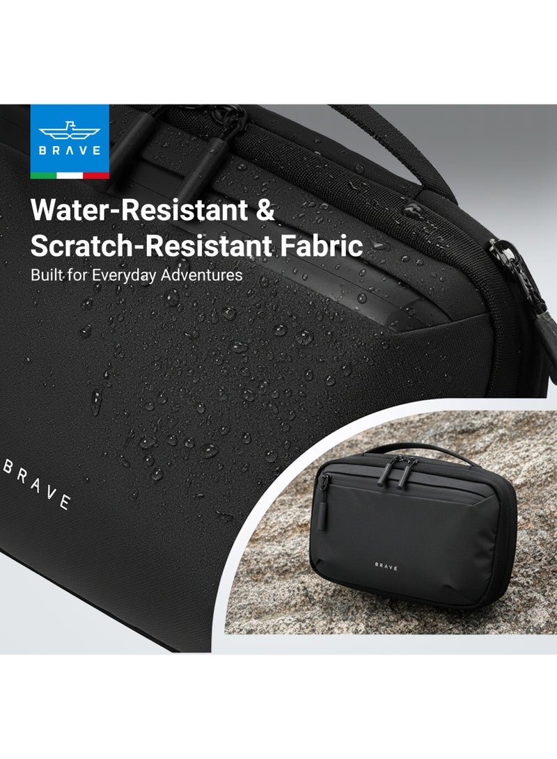 Brave Travel Electronics Organizer Bag with Shoulder Strap – Large Capacity Waterproof Tech Gadget Organizer, Portable Storage Bag for Travel Accessories, Passport/Tickets, Compatible with Nintendo Switch, Controllers, Power Bank, Chargers, Cables, Cell Phones, Earphones, USB Adapters and More (Large – Black) - Image 3