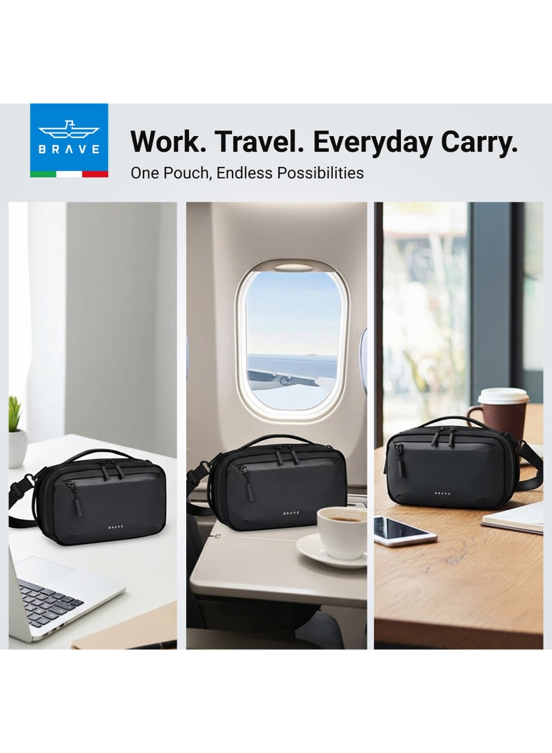 Brave Travel Electronics Organizer Bag with Shoulder Strap – Large Capacity Waterproof Tech Gadget Organizer, Portable Storage Bag for Travel Accessories, Passport/Tickets, Compatible with Nintendo Switch, Controllers, Power Bank, Chargers, Cables, Cell Phones, Earphones, USB Adapters and More (Large – Black) - Image 5