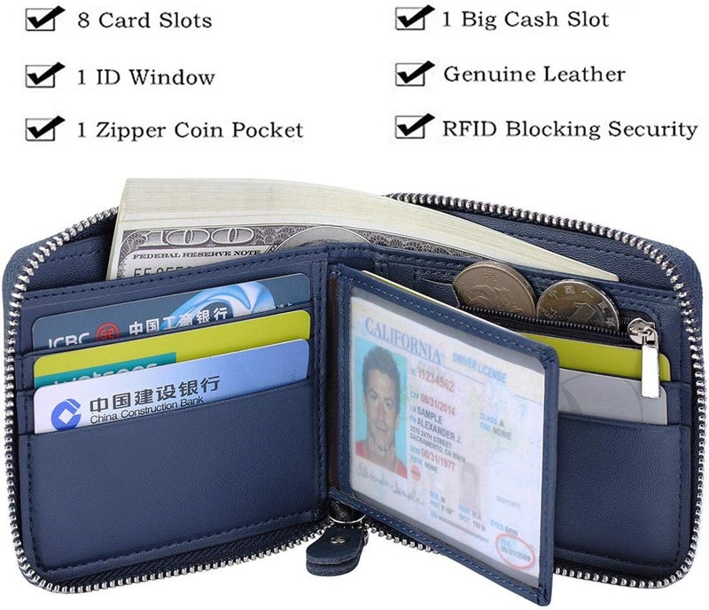 Huztencor محفظة رجالية بسحاب من Huztencor مقاومة للتتبع عبر تقنية RFID، مصنوعة من جلد عالي الجودة (FBA) - Image 5