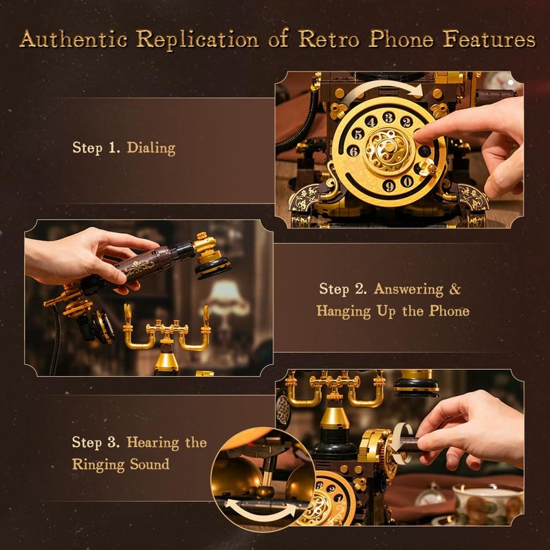 PANTASY Retro Phone Building Blocks Set for Adults, Vintage DIY Telephone Model Kit with Realistic Design, Creative Home Decor Gift, Ideal Gifts for Collectors & Hobbyists - Image 4