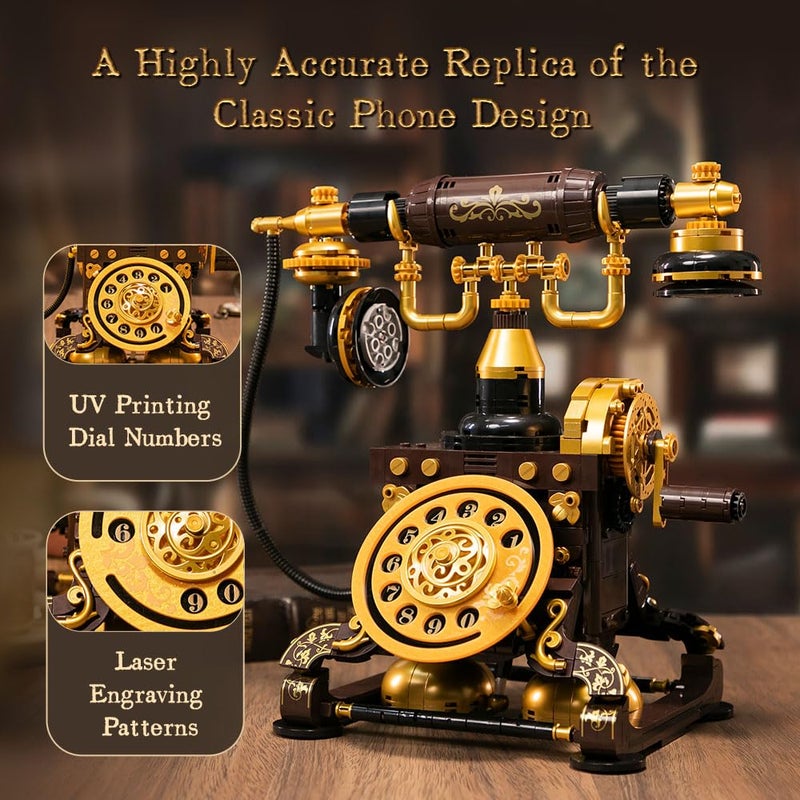 PANTASY Retro Phone Building Blocks Set for Adults, Vintage DIY Telephone Model Kit with Realistic Design, Creative Home Decor Gift, Ideal Gifts for Collectors & Hobbyists - Image 3