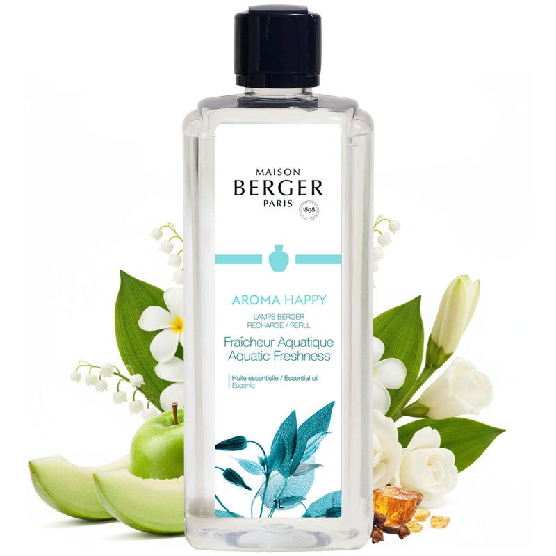 Maison Berger Aquatic Freshness Lampe Berger Refill, 1 Liter (33.8 fl oz), 2-in-1 Catalytic System, Neutralizes Odors and Diffuses Fragrance, Melon, Green Apple, MonoÃ¯, Made in France