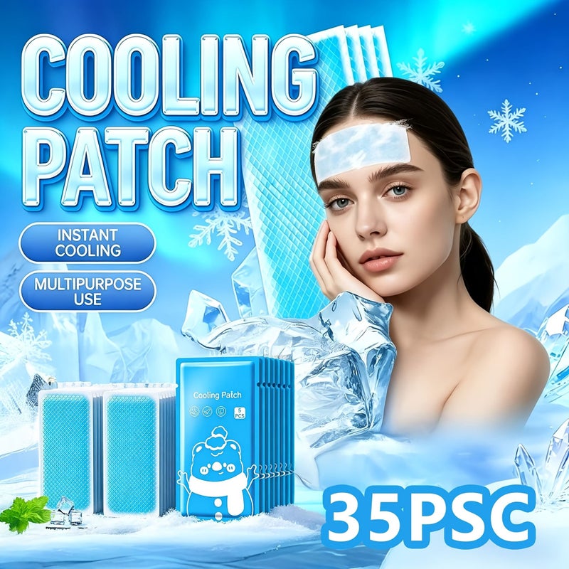 35 PCS Cooling Patches Forehead Heat Physical Cooling Body Ice Packs Summer Essential For Beach Home Exercise 1.6x4.3 Inch - Image 1
