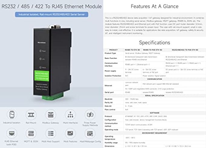 Waveshare Rs232/485/422 To Rj45 Ethernet Module, Tcp/Ip To Serial, With Poe Function, Bi-Directional Transparent Transmission, Suitable For Data Acquisition, Intelligent Instrument Monitoring, Etc - Image 5