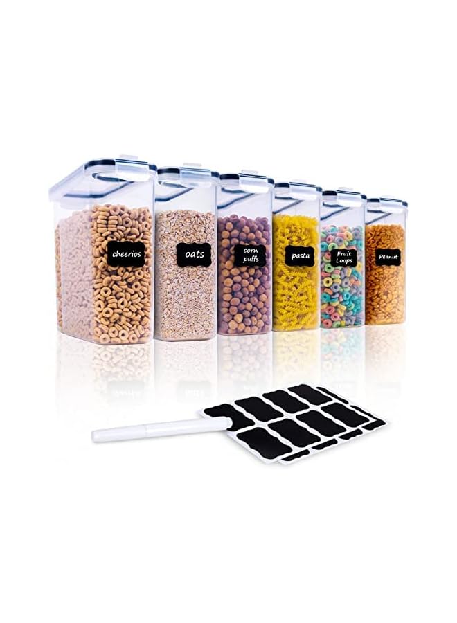 IAF Cereal & Dry Food Storage Containers, Airtight Plastic Kitchen Storage Organizer, Set of 6 [2.5L / 85.4oz] for Sugar, Flour, Snack, Baking Supplies, BPA Free Stackable Boxes with Locking Lids - Image 1