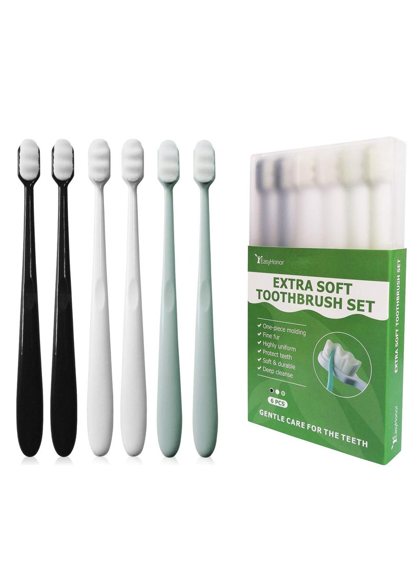 EasyHonor EasyHonor Extra Toothbrush for Sensitive Gums, Micro Fur Manual Toothbrush with 20000 Soft Floss Bristle for Pregnant Women, Elderly, Braces and Gum Recessions, Protect Fragile Gums (6 Pack)  - Image 1